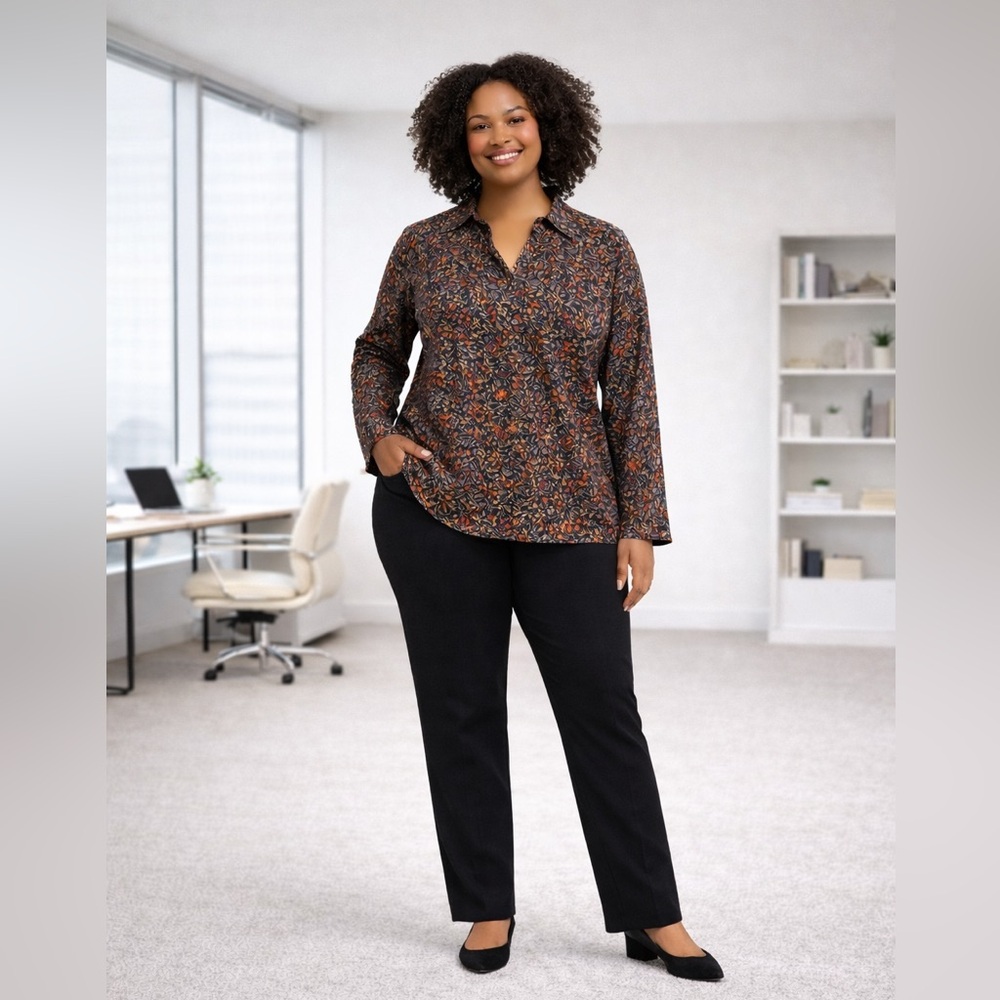 Croft & Barrow Floral Button-Down Blouse 1X | Business Casual Work Top
